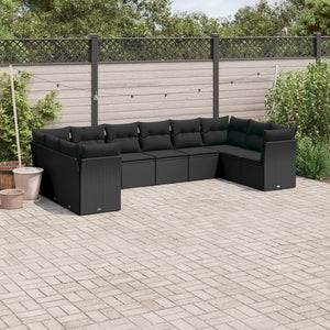 vidaXL Set Divani da Giardino 10pz con Cuscini in Polyrattan Nero