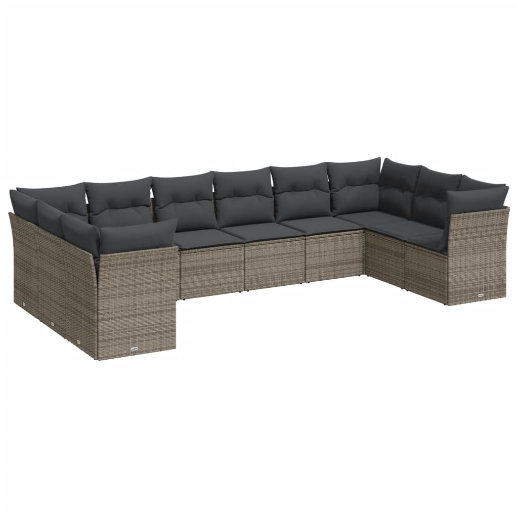 Set Divano da Giardino 10 pz con Cuscini Grigio in Polyrattan 3218200