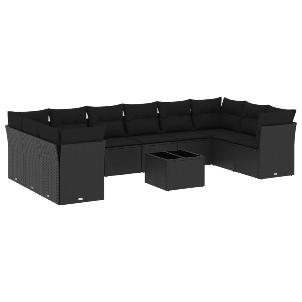vidaXL Set Divani da Giardino 11 pz con Cuscini in Polyrattan Nero