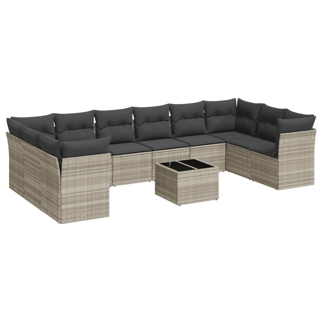 Set Divani da Giardino 11 pz con Cuscini in Polyrattan Grigio