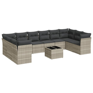 Set Divani da Giardino 11 pz con Cuscini in Polyrattan Grigio