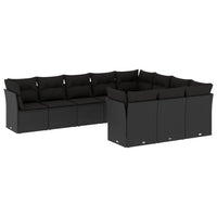 Set Divani da Giardino 10pz con Cuscini in Polyrattan Nero 3218215