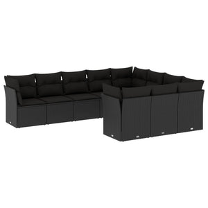 Set Divani da Giardino 10pz con Cuscini in Polyrattan Nero 3218215