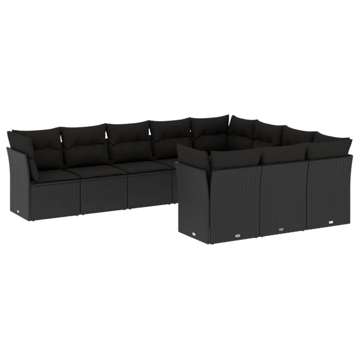 Set Divani da Giardino 10pz con Cuscini in Polyrattan Nero 3218215