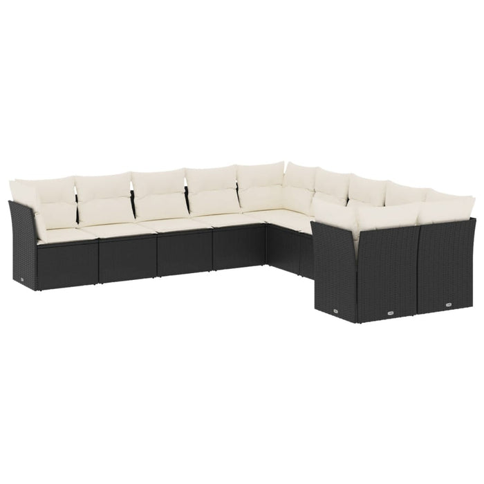 Set Divani da Giardino 10pz con Cuscini in Polyrattan Nero 3218236