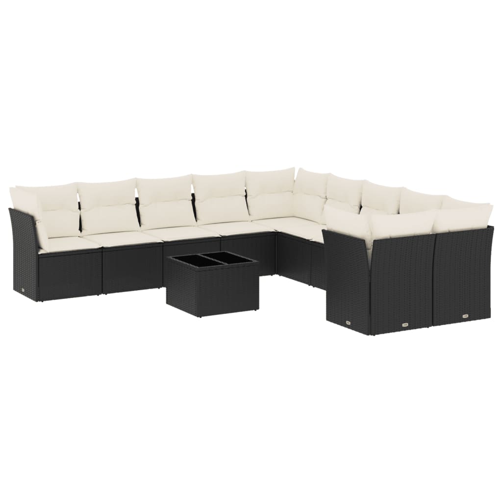 Set Divani da Giardino 11 pz con Cuscini in Polyrattan Nero