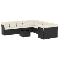 Set Divani da Giardino 11 pz con Cuscini in Polyrattan Nero