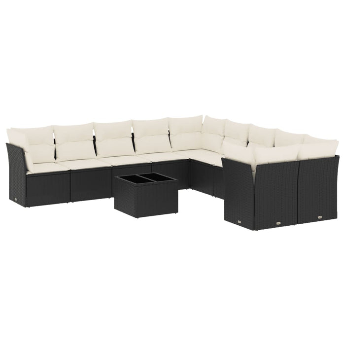 Set Divani da Giardino 11 pz con Cuscini in Polyrattan Nero