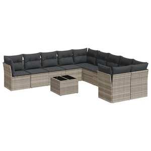 Set Divani da Giardino 11 pz con Cuscini in Polyrattan Grigio