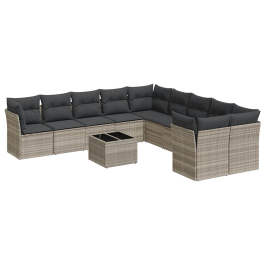 Set Divani da Giardino 11 pz con Cuscini in Polyrattan Grigio