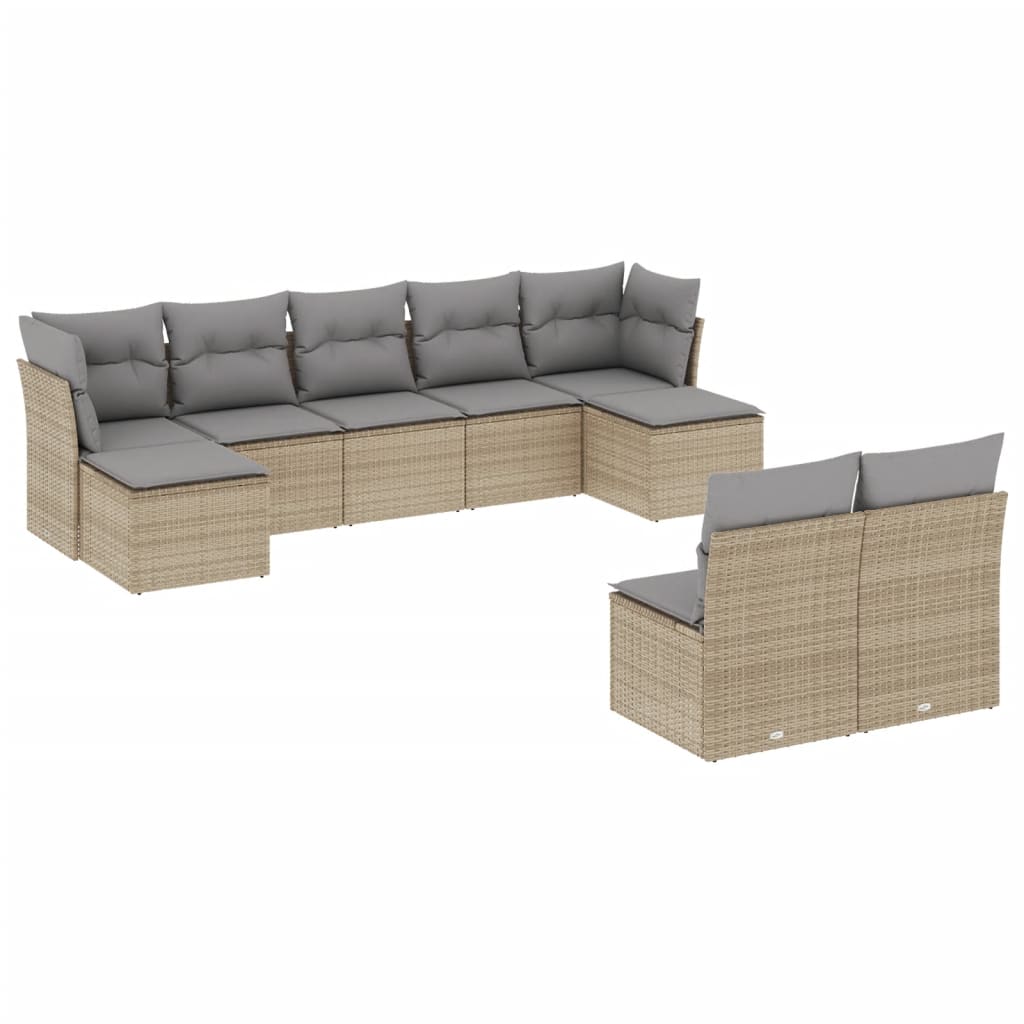 Set Divano da Giardino 9 pz con Cuscini Beige in Polyrattan 3218269