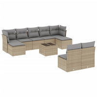 Set Divano da Giardino 10 pz con Cuscini Beige in Polyrattan
