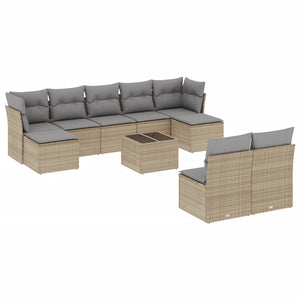 Set Divano da Giardino 10 pz con Cuscini Beige in Polyrattan
