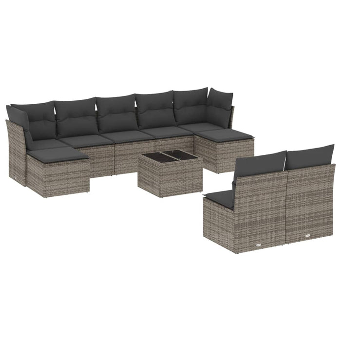 Set Divano da Giardino 10 pz con Cuscini Grigio in Polyrattan 3218280