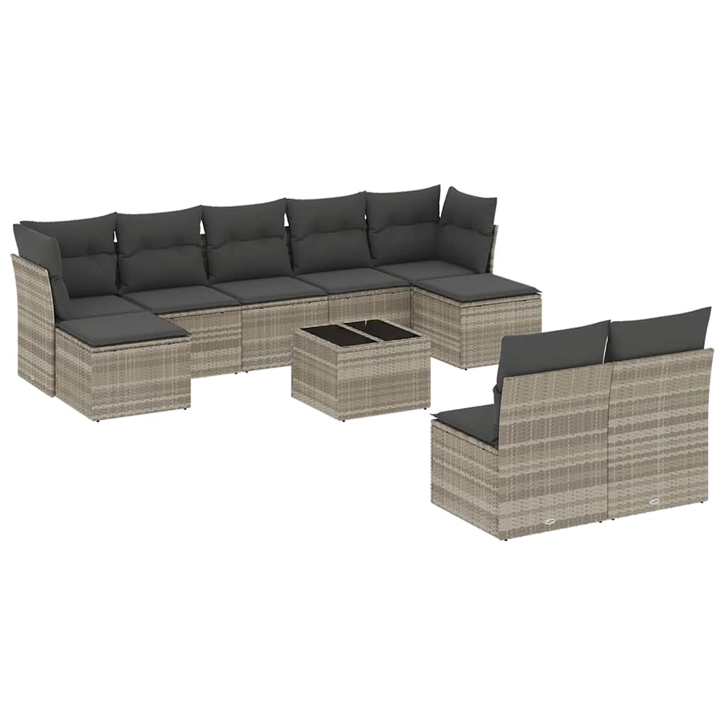 Set Divano Giardino 10 pz con Cuscini Grigio Chiaro Polyrattan 3218282
