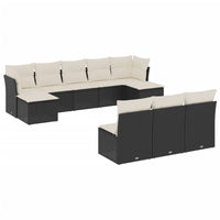 Set Divani da Giardino 10pz con Cuscini in Polyrattan Nero