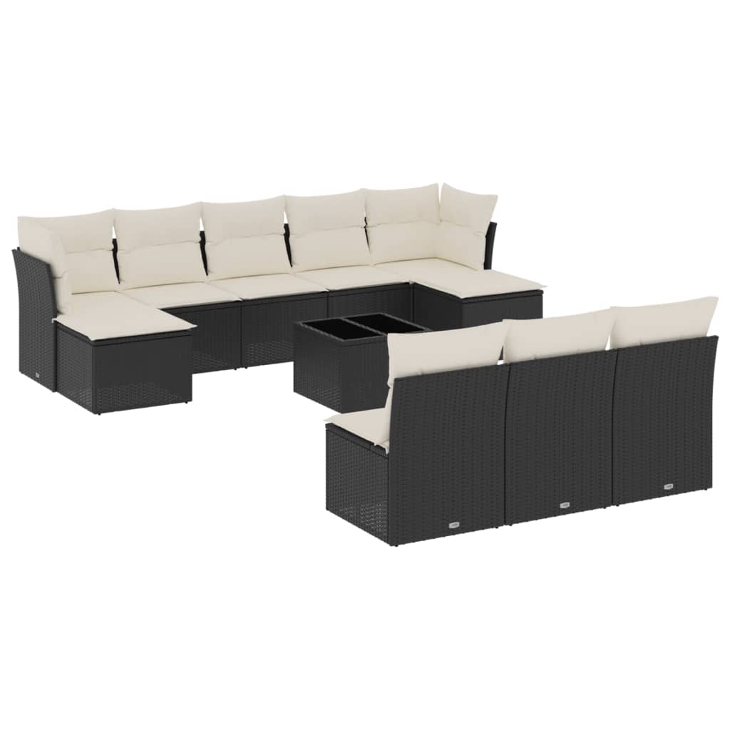 Set Divani da Giardino 11 pz con Cuscini in Polyrattan Nero 3218296