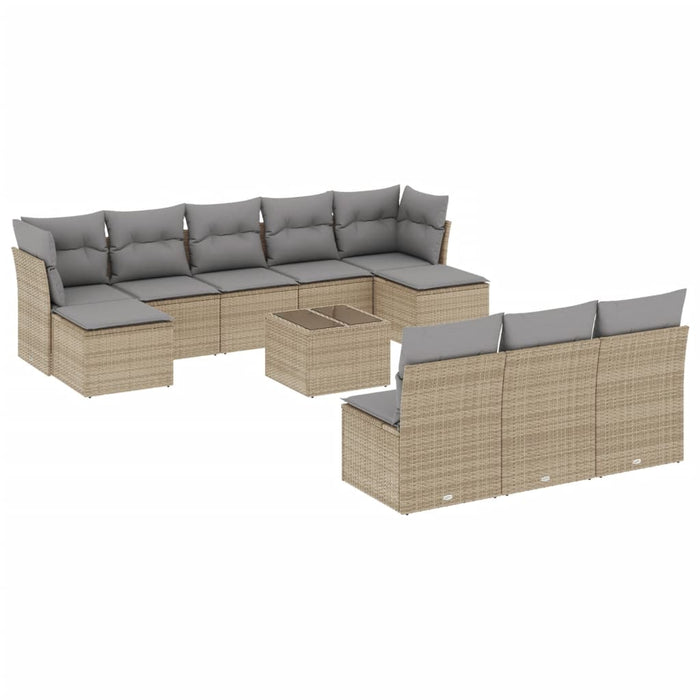 Set Divani da Giardino 11 pz con Cuscini Beige in Polyrattan