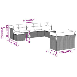Set Divano da Giardino 9pz con Cuscini Grigio Chiaro Polyrattan 3218312