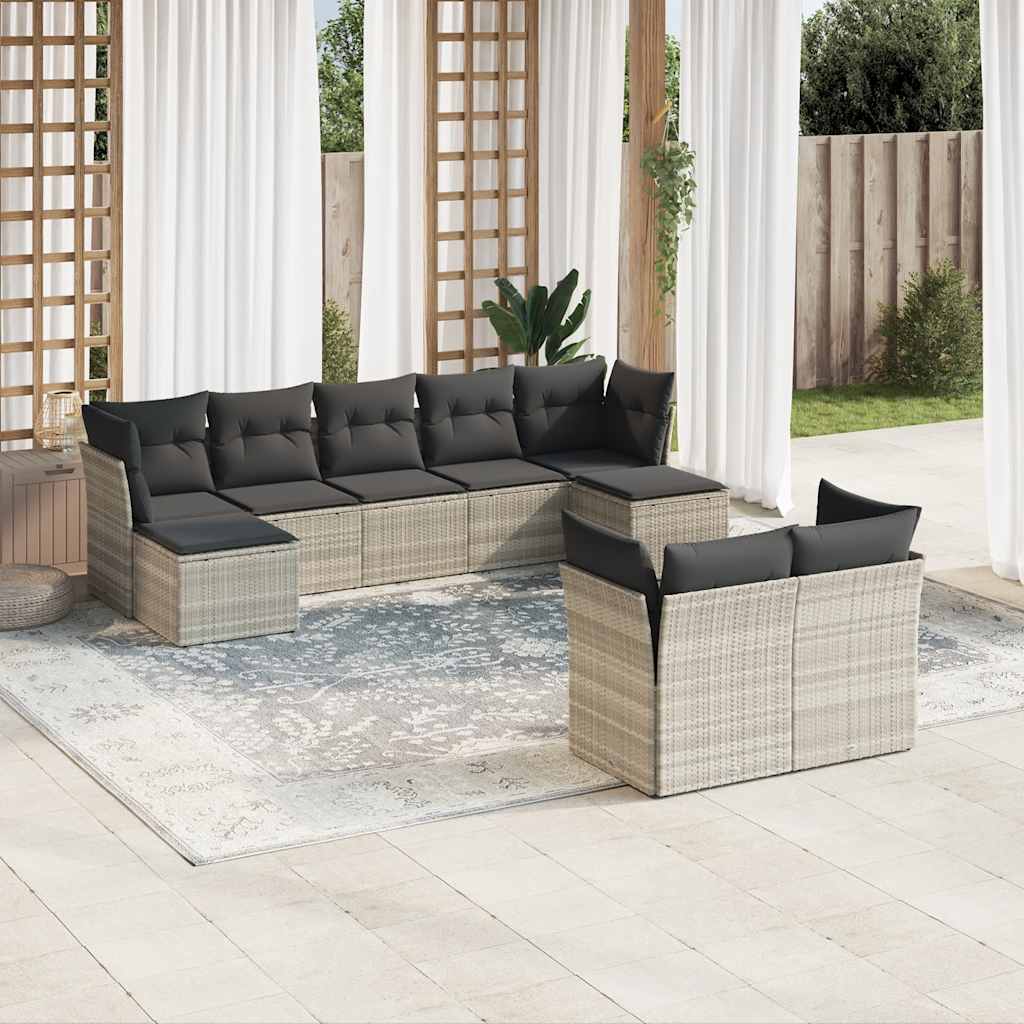 Set Divano da Giardino 9pz con Cuscini Grigio Chiaro Polyrattan 3218312