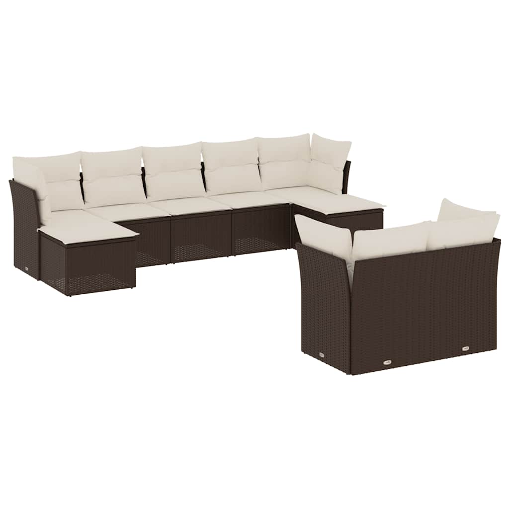 Set Divani da Giardino 9pz con Cuscini Marrone in Polyrattan 3218313