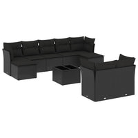 Set Divani da Giardino 10pz con Cuscini in Polyrattan Nero