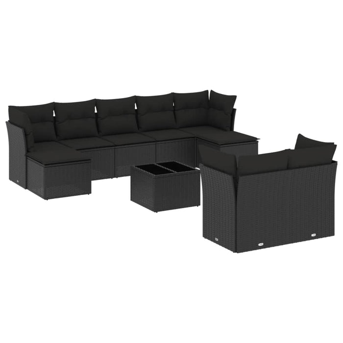 Set Divani da Giardino 10pz con Cuscini in Polyrattan Nero