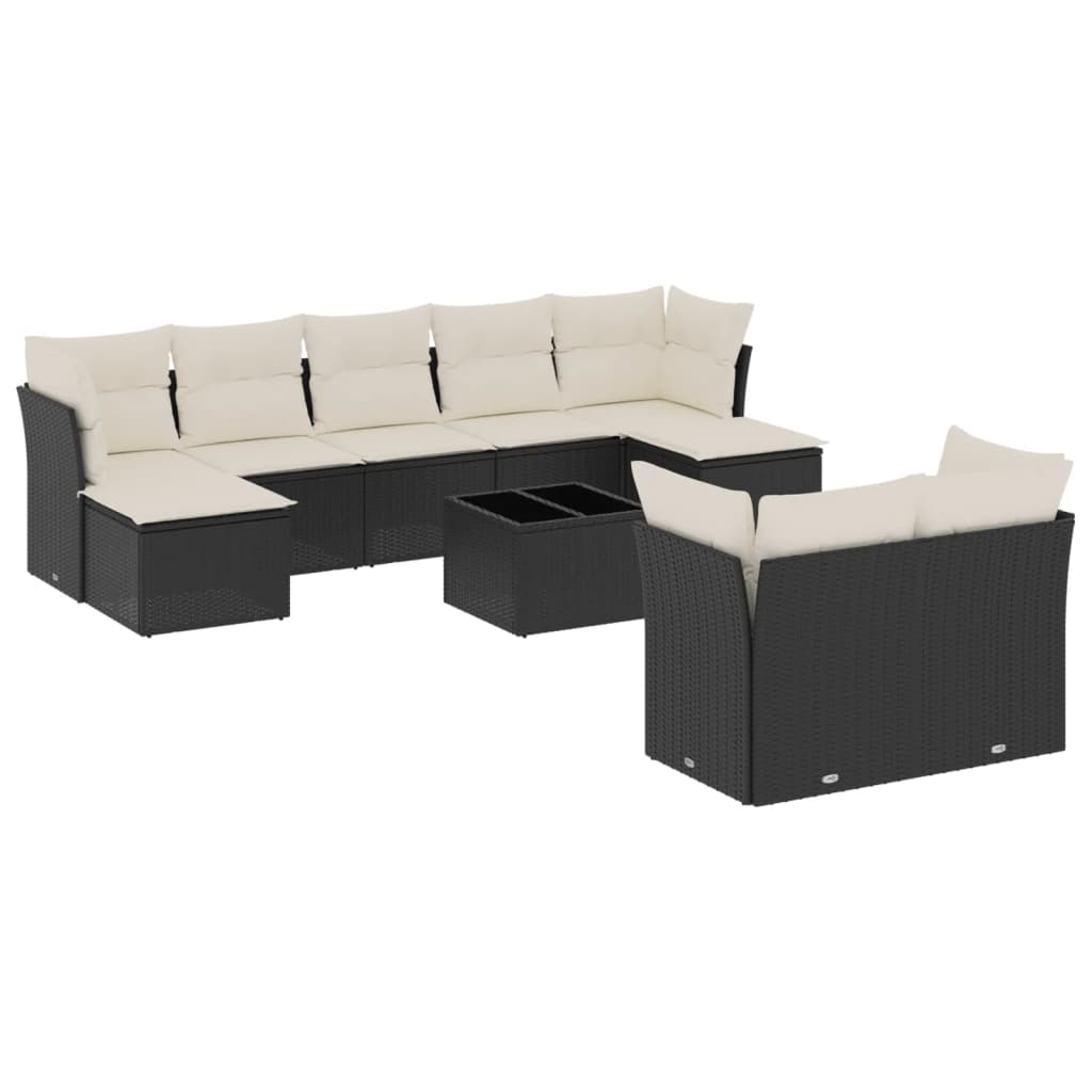 Set Divani da Giardino 10pz con Cuscini in Polyrattan Nero