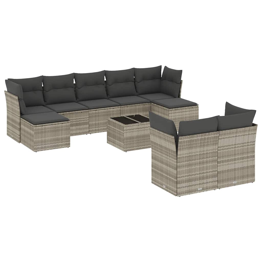 Set Divano Giardino 10 pz con Cuscini Grigio Chiaro Polyrattan