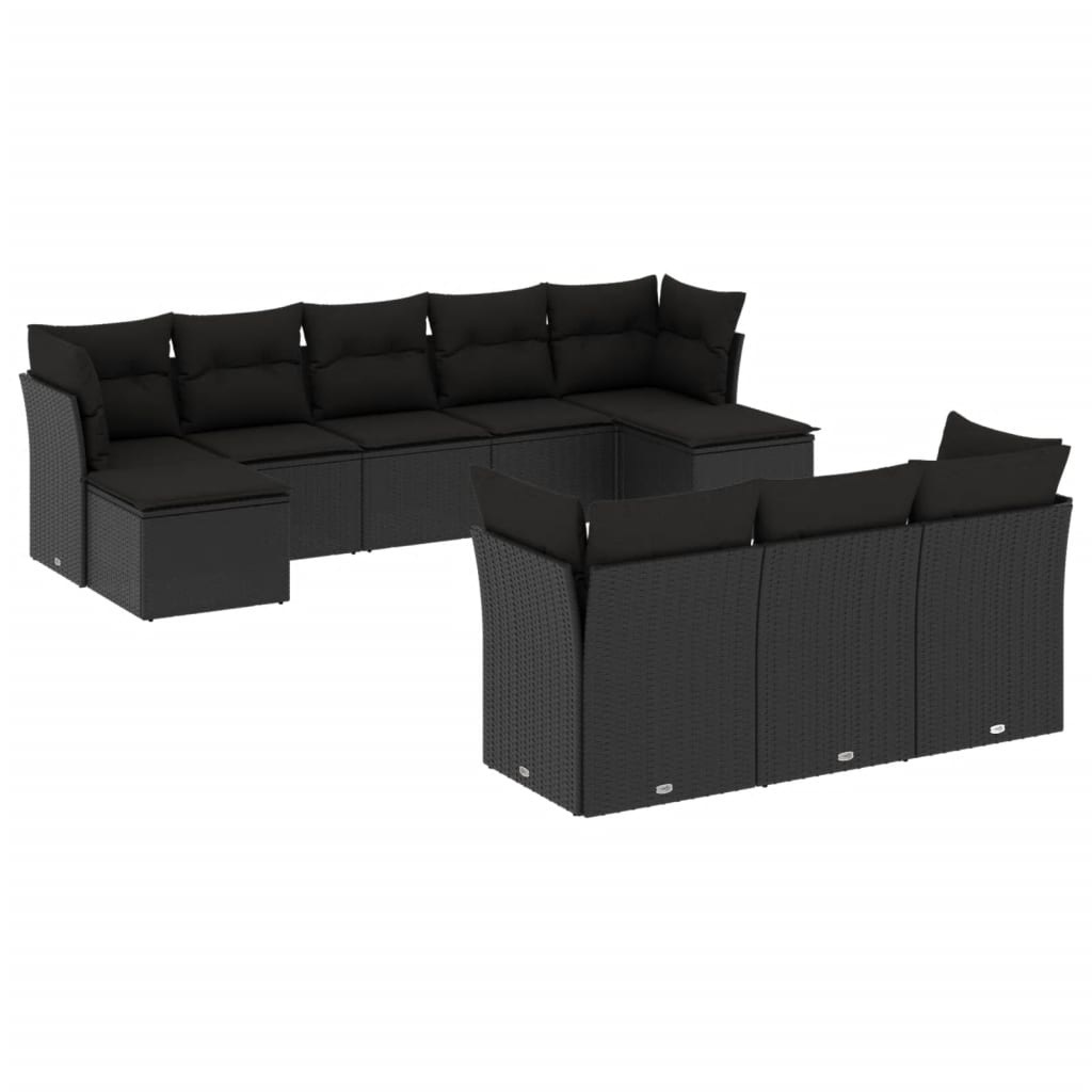 Set Divani da Giardino 10pz con Cuscini in Polyrattan Nero 3218325