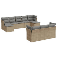 Set Divano da Giardino 10 pz con Cuscini Beige in Polyrattan