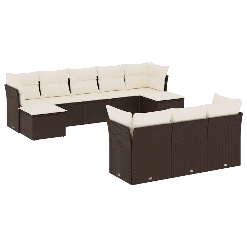 Set Divani da Giardino 10pz con Cuscini in Polyrattan Marronecod mxl 92573