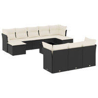 Set Divani da Giardino 11 pz con Cuscini in Polyrattan Nero