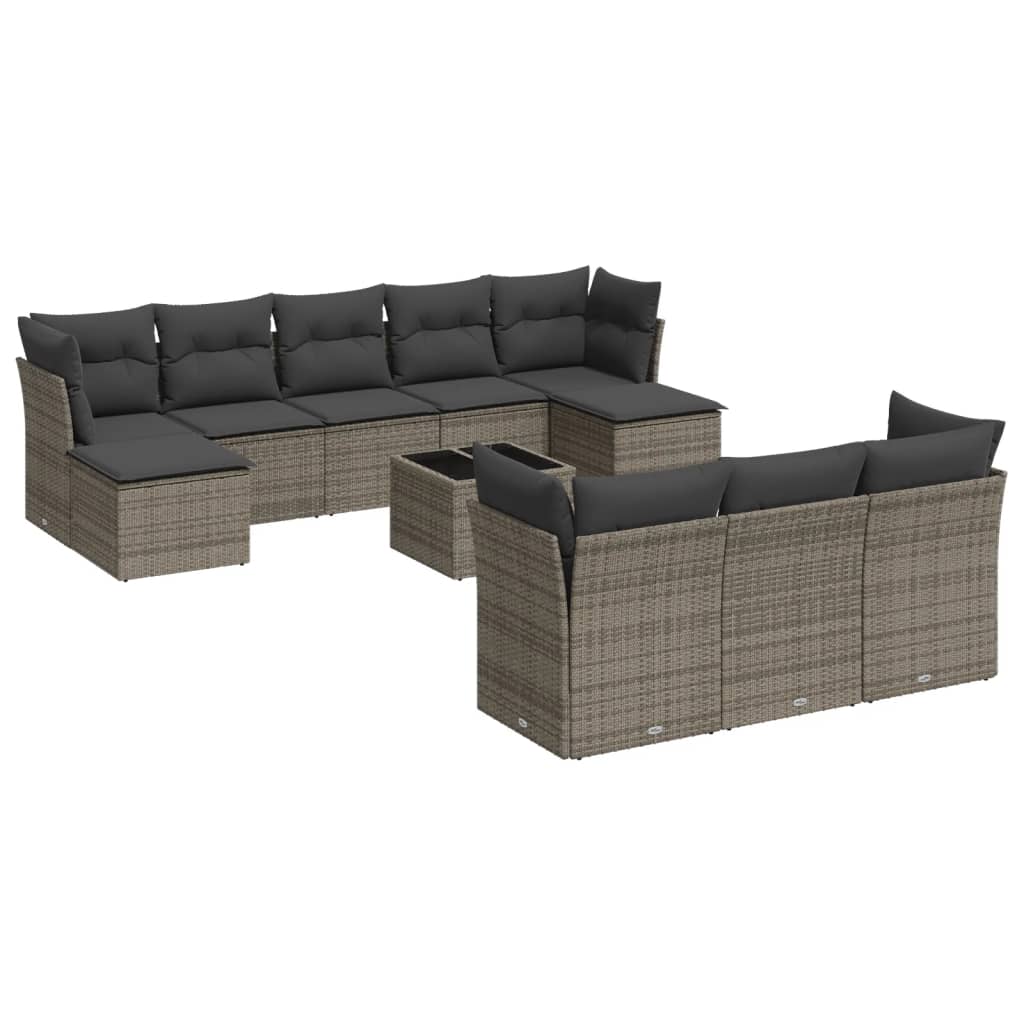 Set Divani da Giardino 11 pz con Cuscini in Polyrattan Grigio 3218340