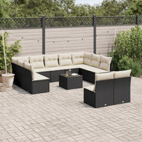 Set Divani da Giardino 12 pz con Cuscini Nero in Polyrattan