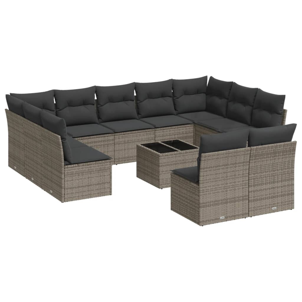 Set Divani da Giardino 12 pz con Cuscini Grigio in Polyrattan