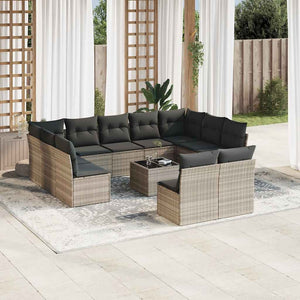 Set Divano Giardino 12 pz con Cuscini Grigio Chiaro Polyrattan 3218362