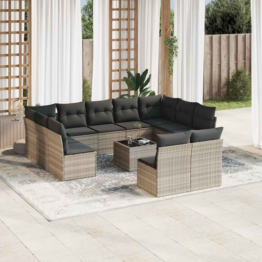 vidaXL Set Divano Giardino 12 pz con Cuscini Grigio Chiaro Polyrattan