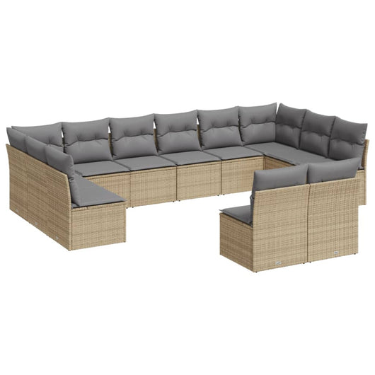 Set Divani da Giardino 12 pz con Cuscini Beige in Polyrattan