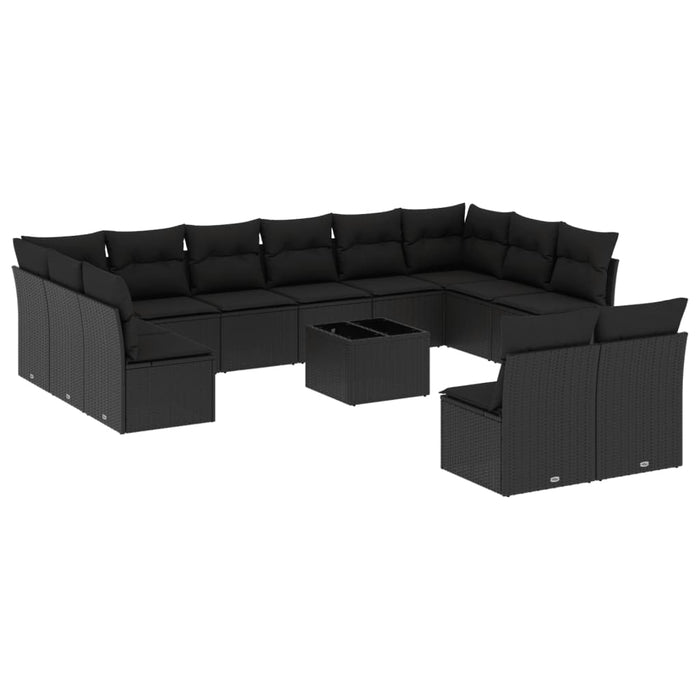 vidaXL Set Divani da Giardino 13pz con Cuscini Nero in Polyrattan
