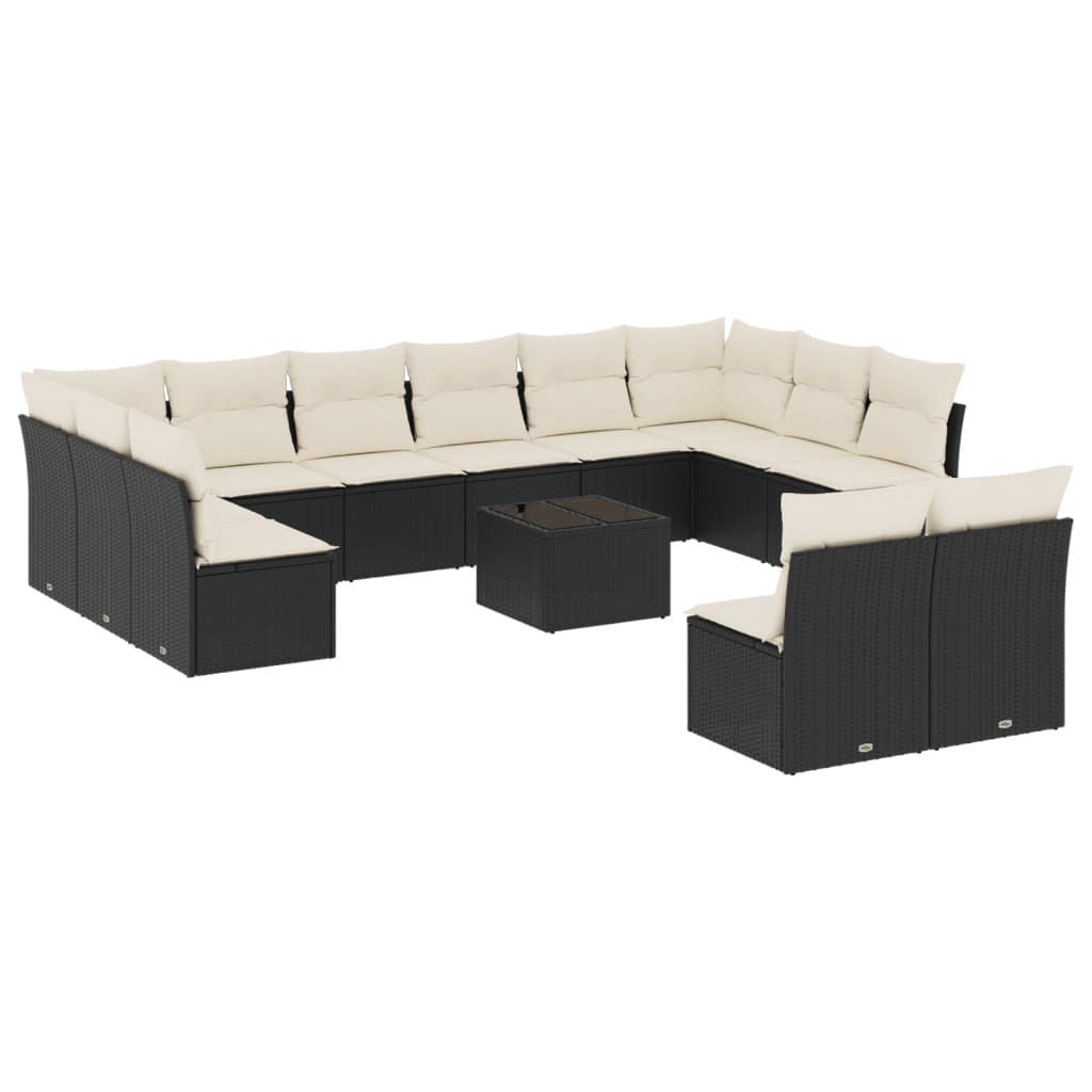 Set Divani da Giardino 13pz con Cuscini Nero in Polyrattan