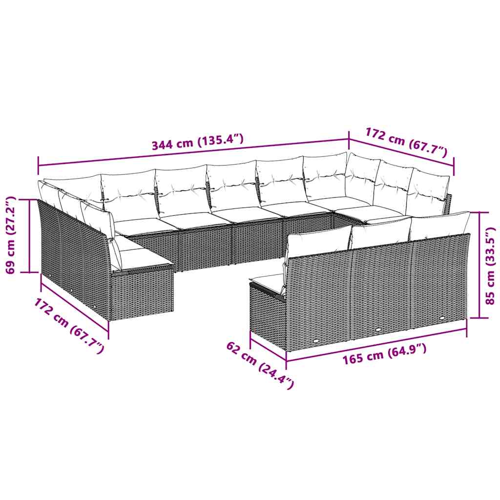 Set Divani Giardino 13 pz con Cuscini Grigio Chiaro Polyrattan