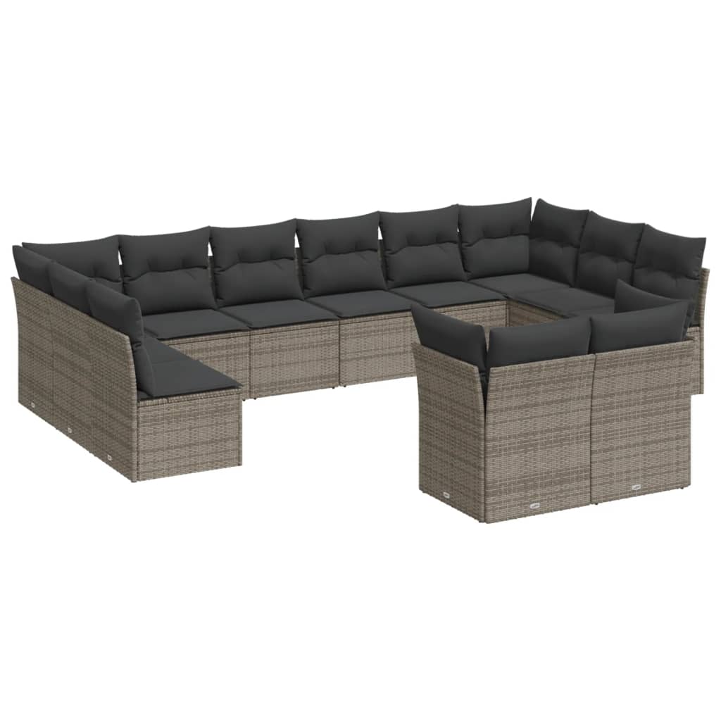 Set Divani da Giardino 12 pz con Cuscini Grigio in Polyrattan