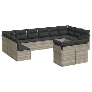 Set Divano Giardino 12 pz con Cuscini Grigio Chiaro Polyrattan