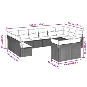 Set Divano Giardino 12 pz con Cuscini Grigio Chiaro Polyrattan