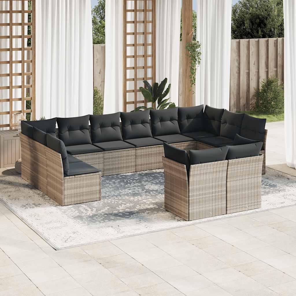Set Divano Giardino 12 pz con Cuscini Grigio Chiaro Polyrattan
