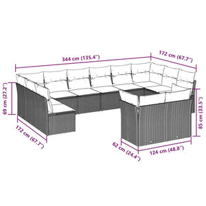 vidaXL Set Divani da Giardino 12 pz con Cuscini Marrone in Polyrattan