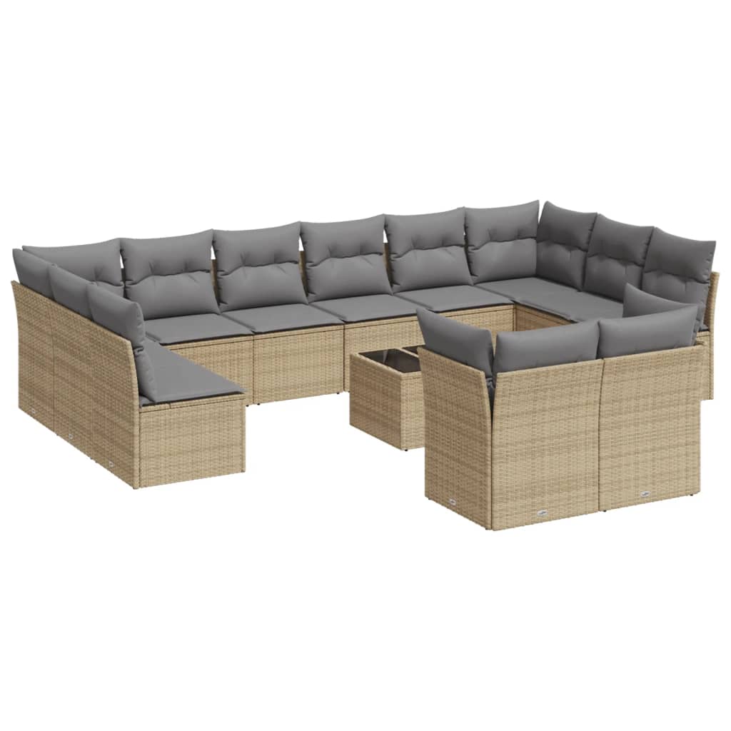 Set Divano da Giardino 13 pz con Cuscini Beige in Polyrattan