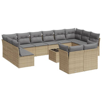 Set Divano da Giardino 13 pz con Cuscini Beige in Polyrattan