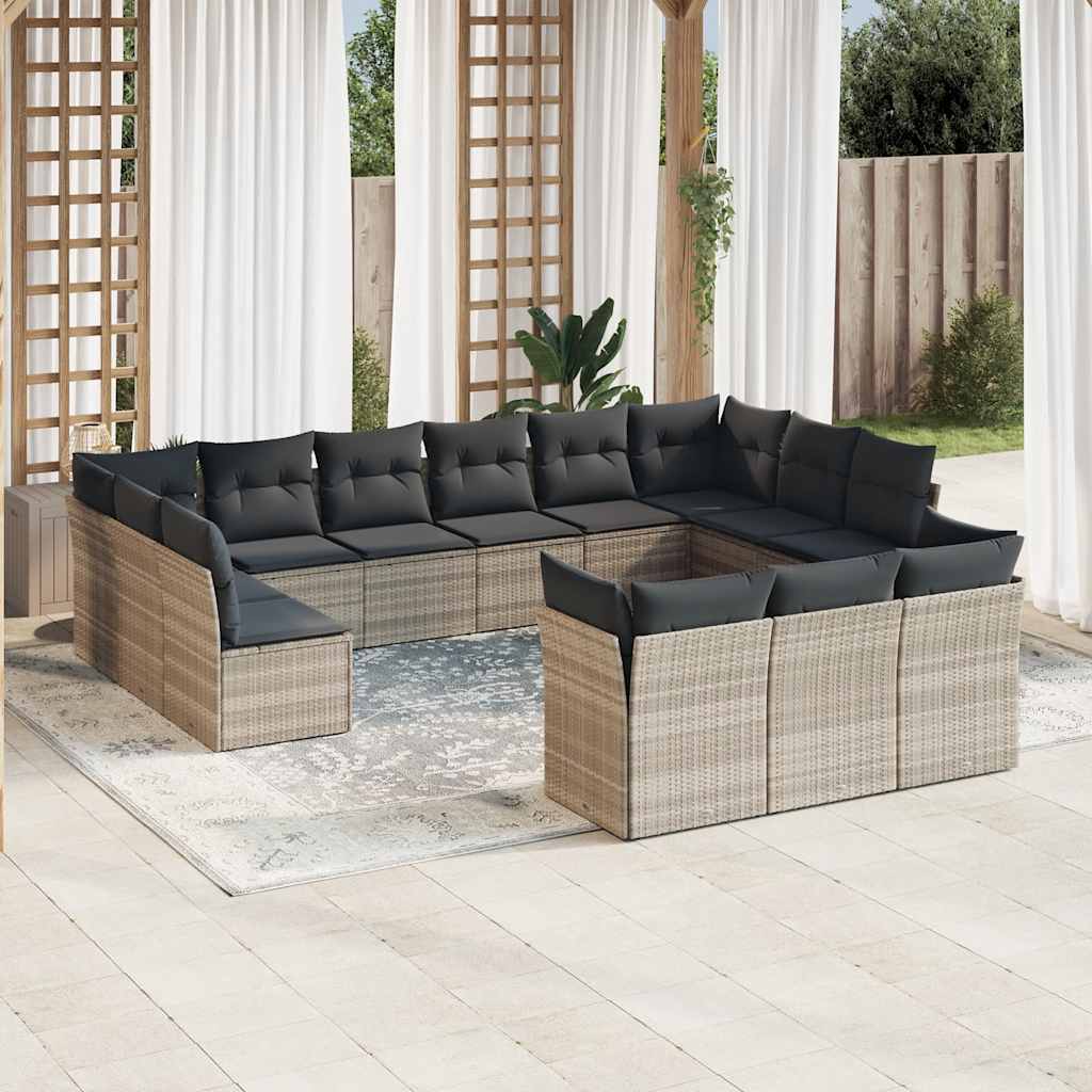 vidaXL Set Divani Giardino 13 pz con Cuscini Grigio Chiaro Polyrattan